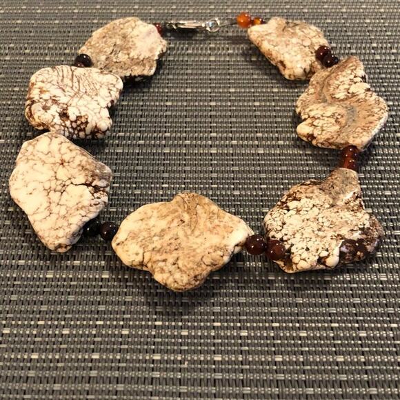 White Turquoise & Brown Jade Ankle Bracelet - Picture 4 of 8